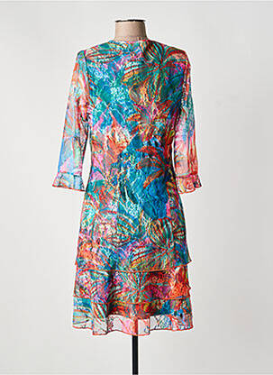 Robe mi-longue imprimé fantaisie manches longues vert GREGORY PAT femme