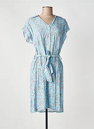 Robe mi-longue imprimé fleurs manches courtes bleu COULEURS DU TEMPS femme