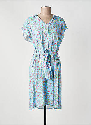 Robe mi-longue imprimé fleurs manches courtes bleu COULEURS DU TEMPS femme