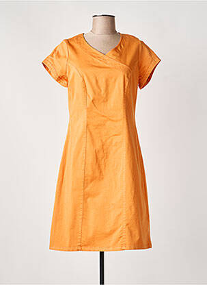Robe mi-longue fermeture zippée au dos manches courtes orange GUY DUBOUIS femme