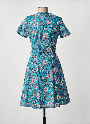 Robe mi-longue imprimé fleurs manches courtes bleu GUY DUBOUIS femme