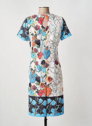 Robe mi-longue imprimé fantaisie manches courtes blanc GUY DUBOUIS femme