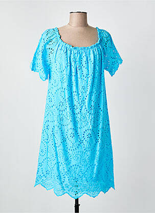 Robe mi-longue manches courtes manches courtes bleu COULEURS DU TEMPS femme