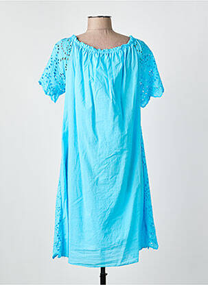 Robe mi-longue manches courtes manches courtes bleu COULEURS DU TEMPS femme