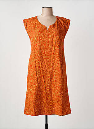 Robe mi-longue imprimé fantaisie manches courtes orange GUY DUBOUIS femme