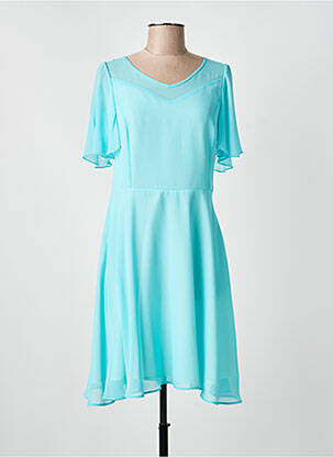 Robe mi-longue tissage crêpe manches courtes bleu GREGORY PAT femme