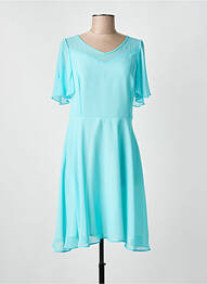 Robe mi-longue tissage crêpe manches courtes bleu GREGORY PAT femme