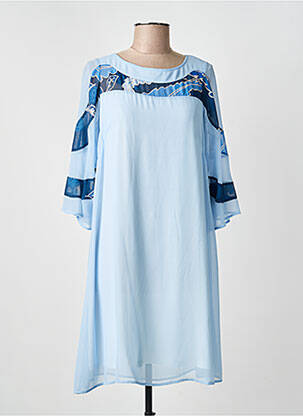 Robe mi-longue imprimé fantaisie manches longues bleu GREGORY PAT femme