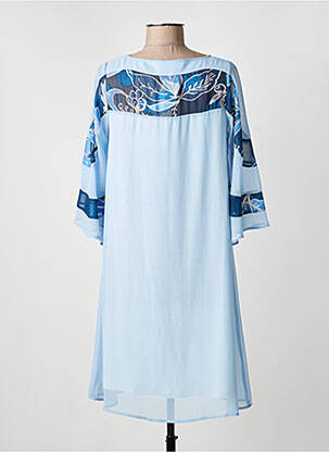 Robe mi-longue imprimé fantaisie manches longues bleu GREGORY PAT femme