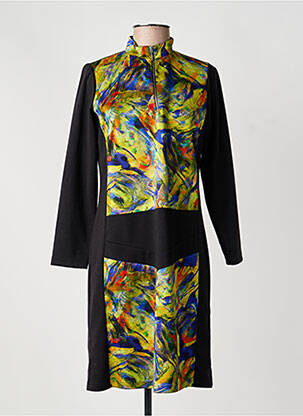 Robe mi-longue imprimé fantaisie manches longues noir MERI & ESCA femme