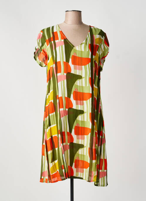 Robe mi-longue imprimé fantaisie manches courtes vert L'ATELIER D'ANNA femme