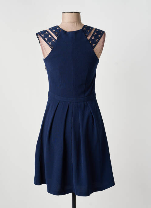 Robe mi-longue tissage crêpe sans manche bleu MORGAN femme