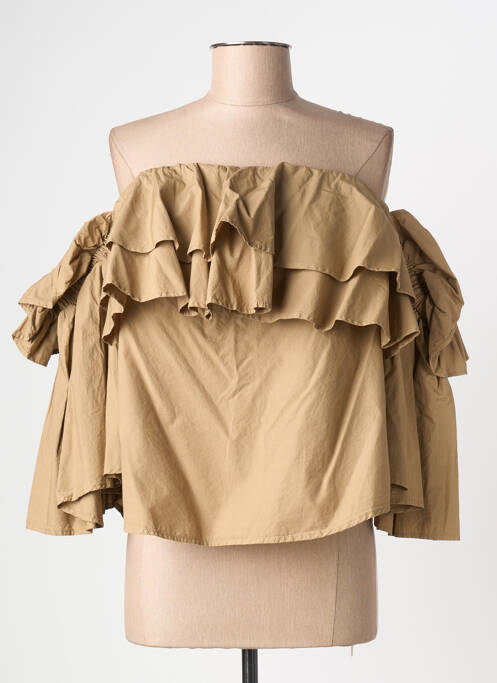 Top col carré manches 3/4 marron ERIKA CAVALLINI femme