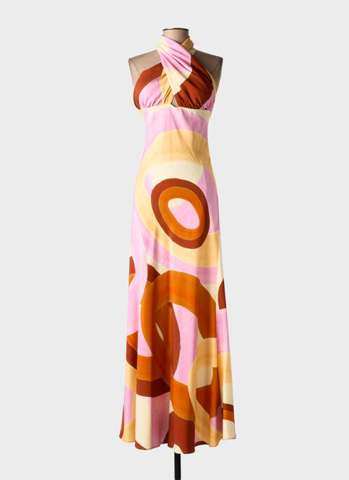 Robe longue imprimé fantaisie fines bretelles rose THEMIS-Z femme