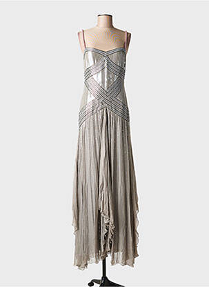 Robe longue tissage crêpe fines bretelles gris NAKULSEN femme