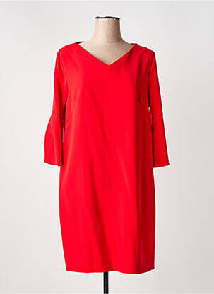 Robe mi-longue tissage crêpe manches longues rouge ANTONELLI FIRENZE femme