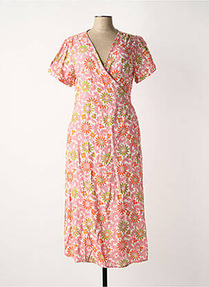 Robe mi-longue imprimé fleurs manches courtes rose AGATHE & LOUISE femme
