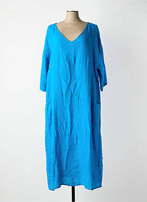 Robe longue tissage crêpe manches 3/4 bleu AGATHE & LOUISE femme