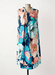 Robe mi-longue imprimé fleurs manches courtes bleu COULEURS DU TEMPS femme