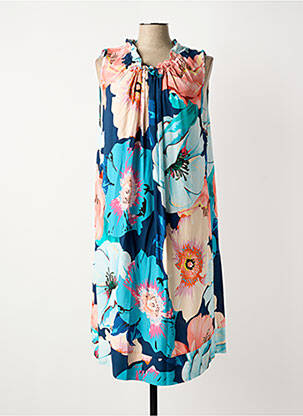Robe mi-longue imprimé fleurs manches courtes bleu COULEURS DU TEMPS femme