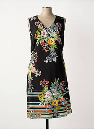 Robe mi-longue imprimé fleurs sans manche noir FRED SABATIER femme
