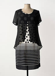 Robe mi-longue tissage crêpe manches courtes noir GUY DUBOUIS femme