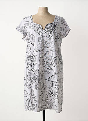 Robe mi-longue imprimé fleurs manches courtes bleu AGATHE & LOUISE femme