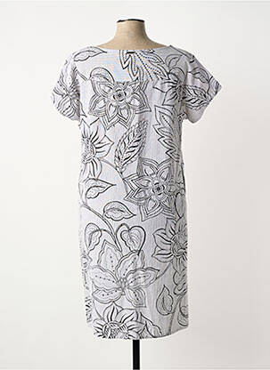 Robe mi-longue imprimé fleurs manches courtes bleu AGATHE & LOUISE femme