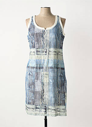 Robe mi-longue imprimé fantaisie sans manche bleu EL INTERNATIONALE femme