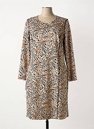 Robe mi-longue manches longues manches longues beige GUY DUBOUIS femme