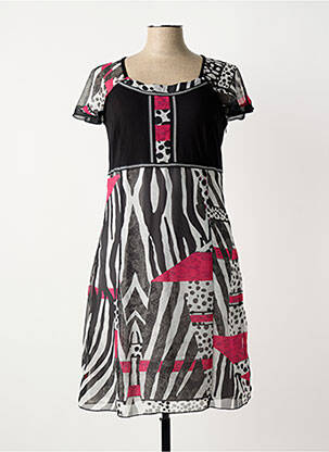 Robe mi-longue tissage crêpe manches courtes noir GUY DUBOUIS femme