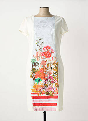Robe mi-longue imprimé fleurs manches courtes beige TINTA STYLE femme