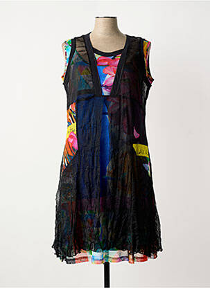 Robe mi-longue imprimé fantaisie sans manche noir GUY DUBOUIS femme