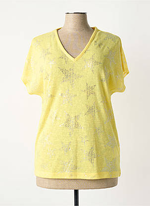 T-shirt col v manches courtes jaune MARBLE femme