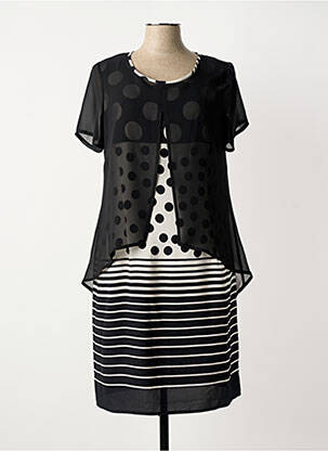 Robe mi-longue tissage crêpe manches courtes noir GUY DUBOUIS femme