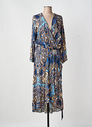 Robe mi-longue manches longues manches longues bleu COULEURS DU TEMPS femme