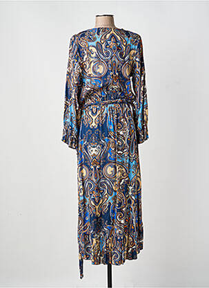 Robe mi-longue manches longues manches longues bleu COULEURS DU TEMPS femme