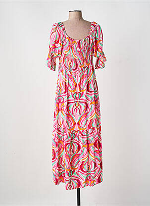 Robe longue imprimé fantaisie manches courtes rose COULEURS DU TEMPS femme