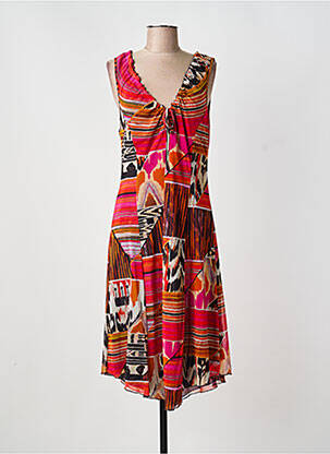 Robe mi-longue imprimé fantaisie sans manche rouge FRED SABATIER femme