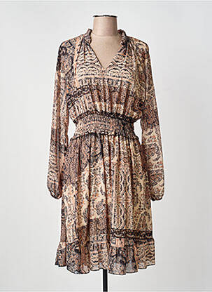 Robe mi-longue imprimé fantaisie manches longues beige COULEURS DU TEMPS femme