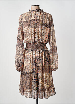 Robe mi-longue imprimé fantaisie manches longues beige COULEURS DU TEMPS femme