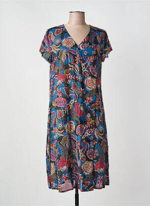 Robe mi-longue imprimé fantaisie manches courtes bleu AGATHE & LOUISE femme