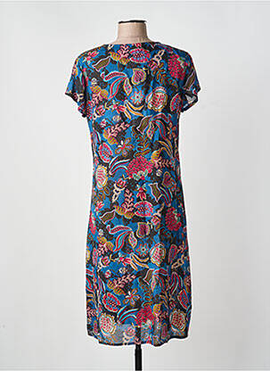 Robe mi-longue imprimé fantaisie manches courtes bleu AGATHE & LOUISE femme
