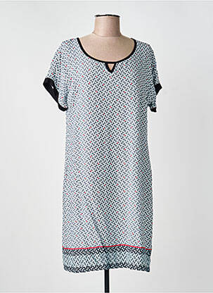 Robe mi-longue imprimé fantaisie manches courtes blanc FRED SABATIER femme