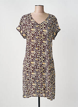 Robe mi-longue imprimé fantaisie manches courtes marron AGATHE & LOUISE femme