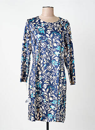 Robe mi-longue imprimé fleurs manches longues bleu GUY DUBOUIS femme