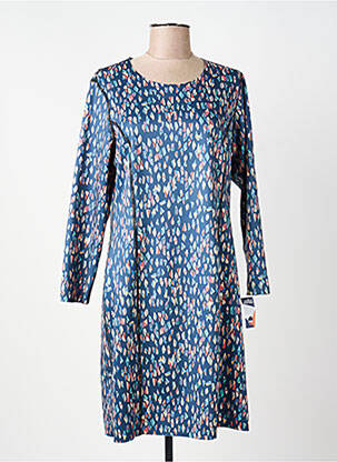 Robe mi-longue imprimé fleurs manches longues bleu GUY DUBOUIS femme