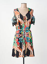 Robe mi-longue imprimé fantaisie manches courtes noir FRED SABATIER femme