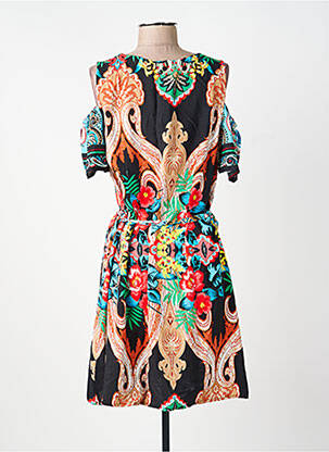 Robe mi-longue imprimé fantaisie manches courtes noir FRED SABATIER femme