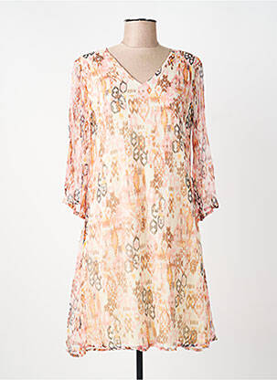 Robe mi-longue imprimé fantaisie manches longues beige AGATHE & LOUISE femme